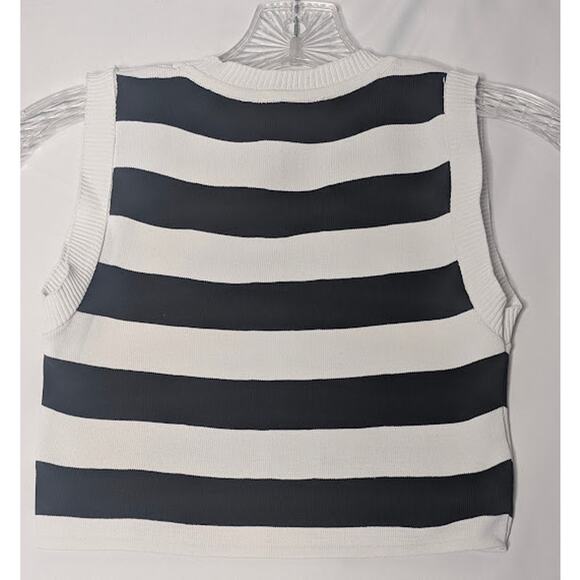 Cropped black white striped sleeveless sweater tank top vest size XS Y2KStyle - Picture 4 of 5